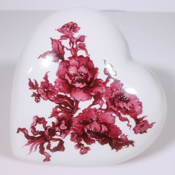 Porcelain Fleurs De Regetice Heart Pink White Edelweiss Musical Trinket Box - Picture 5 of 13